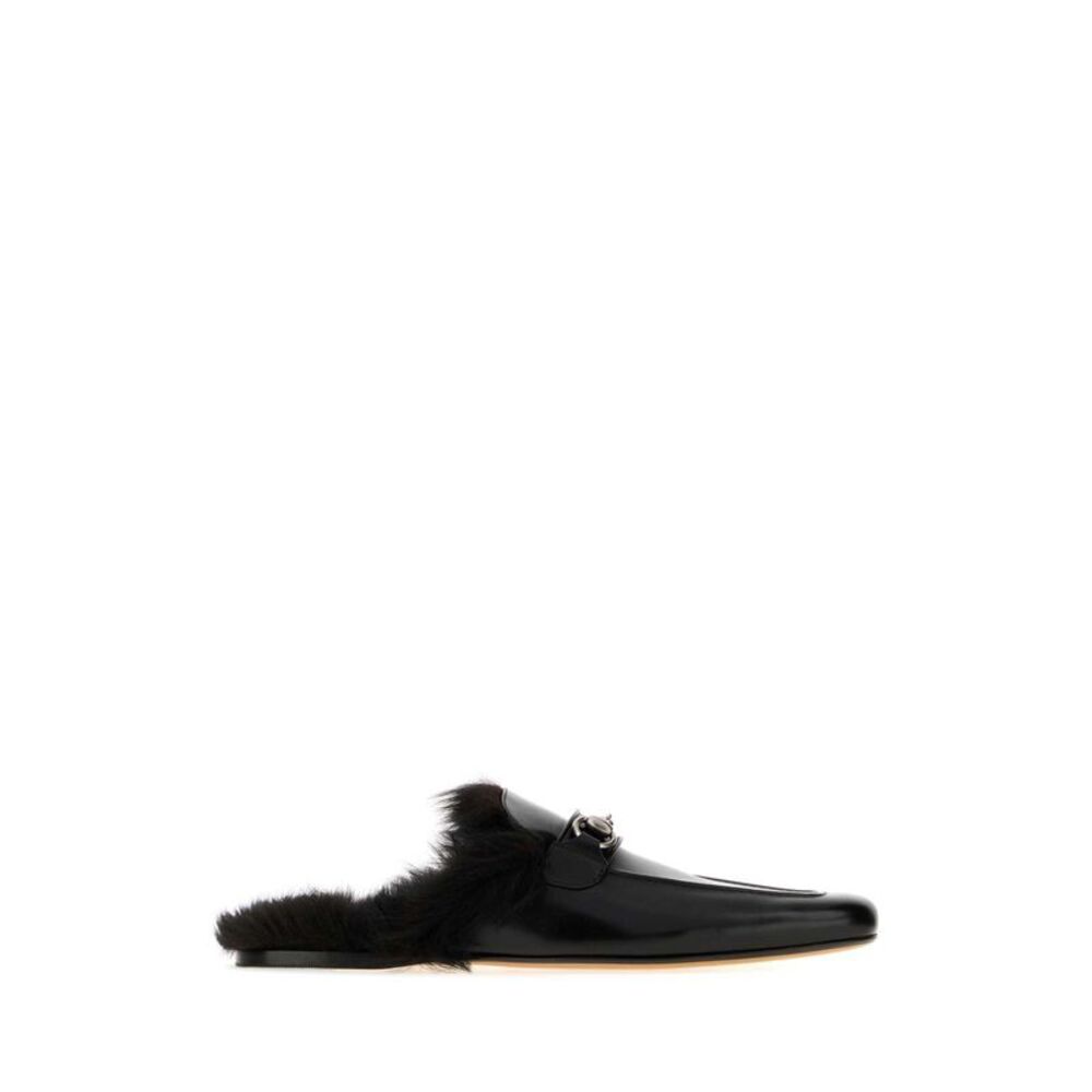 Gucci Men Black Leather Slippers